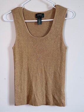 Ralph Lauren Metallic Tan Ribbed Tank Top